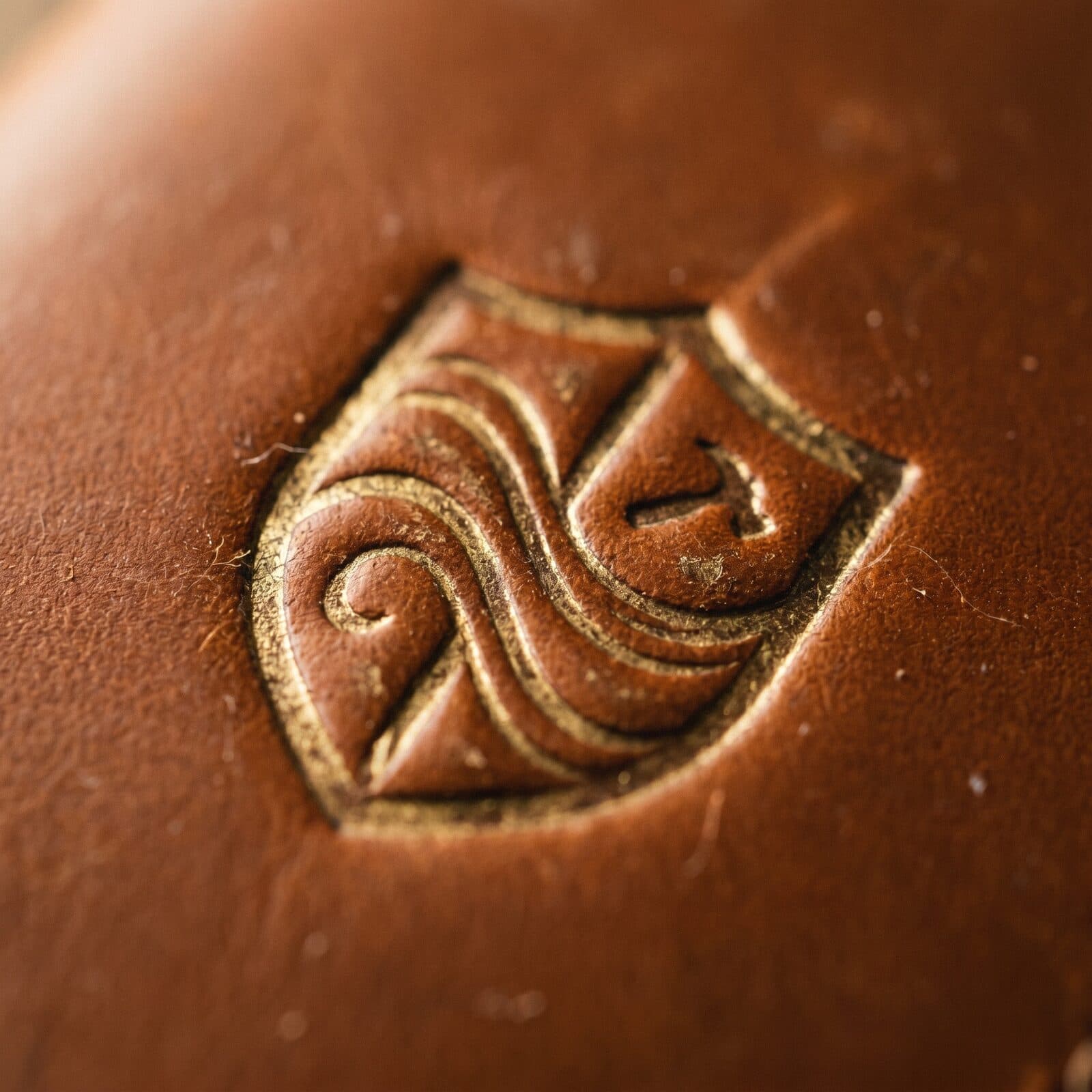 A close view of a stamped mark inside a leather piece