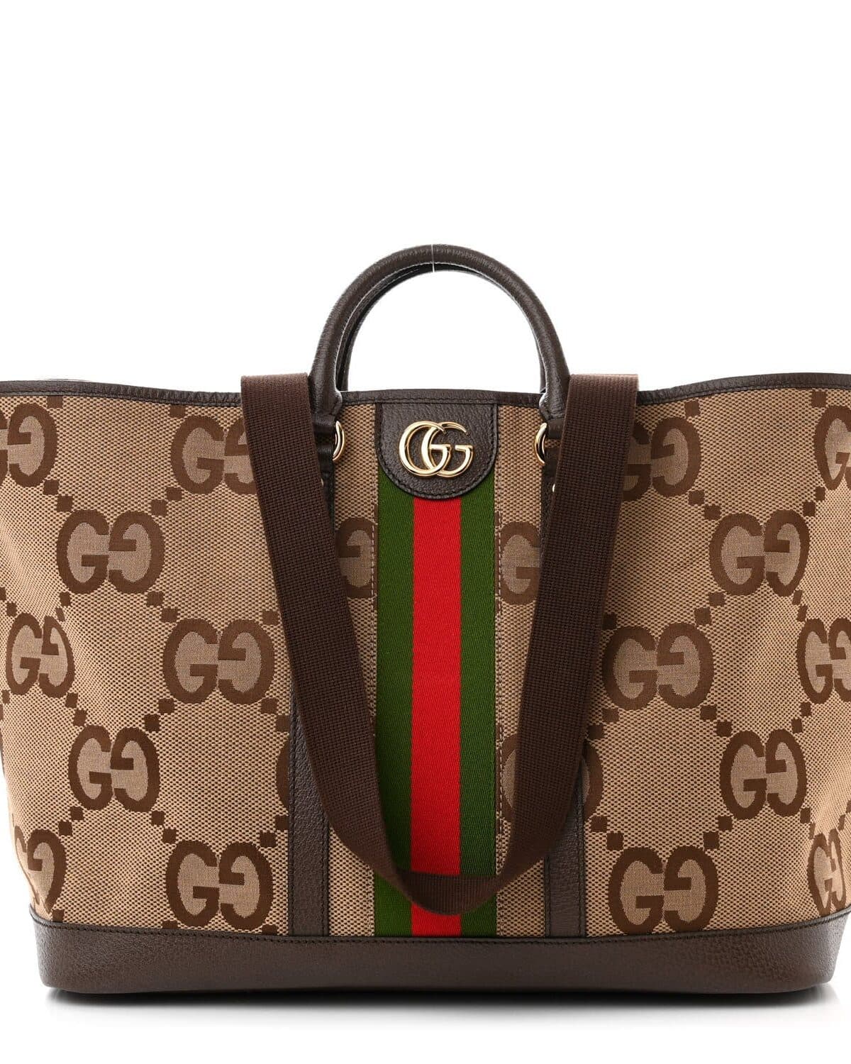 A Gucci Ophidia tote in GG monogram canvas with the green and red web stripe