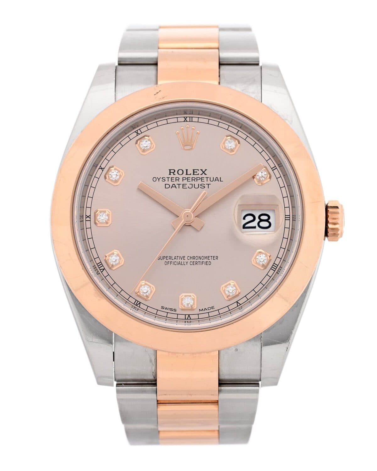 A Rolex Datejust in steel and rose gold with a diamond-set dial